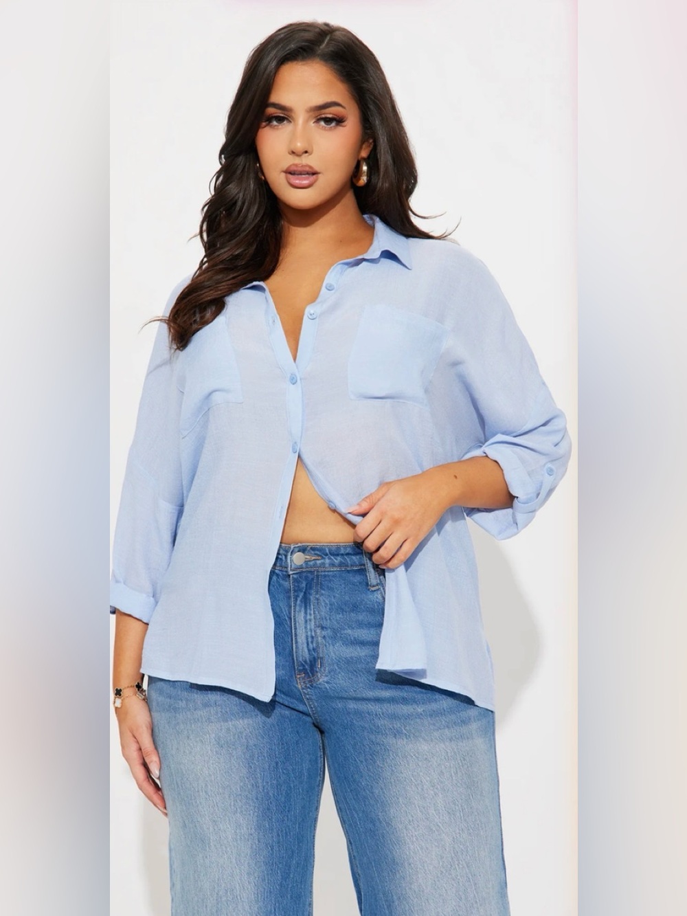 Light Blue Button-Up Relaxed Women's Shirt size 1x